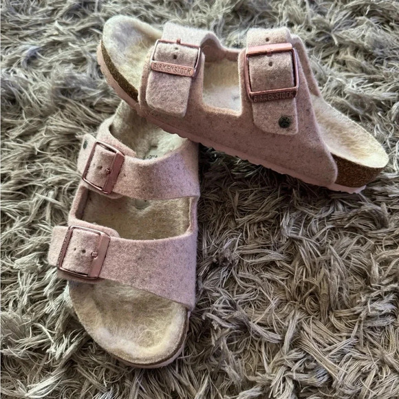 Birkenstock ARIZONA Double WOOL SLIDE Sandal Blush Pink Size 33 - Picture 4 of 4